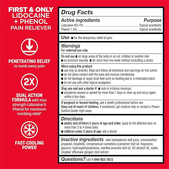 ABSORBINE JR. Pro Maximum-Strength Lidocaine Roll-On, Fast-Acting Nerve, Joint, & Muscle Pain Relief, No-Mess, Non-Greasy Formula, 4% Lidocaine with Phenol, 2.5 oz, (Pack of 1)
