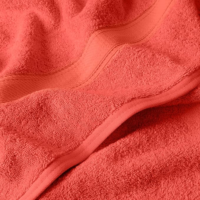 Superior Egyptian Cotton Pile 6 Piece Towel Set, Includes 2 Bath, 2 Hand, 2 Face Towels/Washcloths, Ultra Soft Luxury Towels, Thick Plush Essentials, Guest Bath, Spa, Hotel Bathroom, Coral
