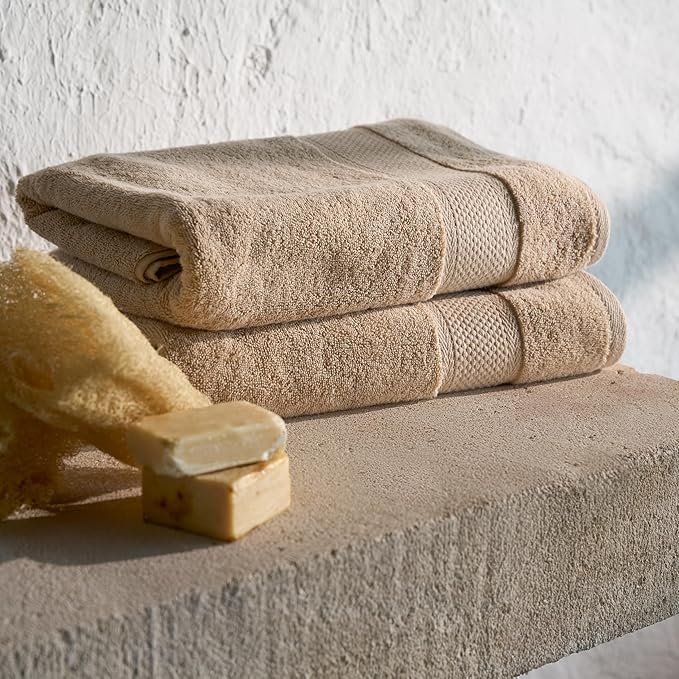 BAGNO MILANO Turkish Towels, Ultra Soft, Plush Luxury Turkih Cotton Bath Towels, Quick Dry Towel Set Made in Turkey (Sand Beige, 6 Pcs Towel Set)