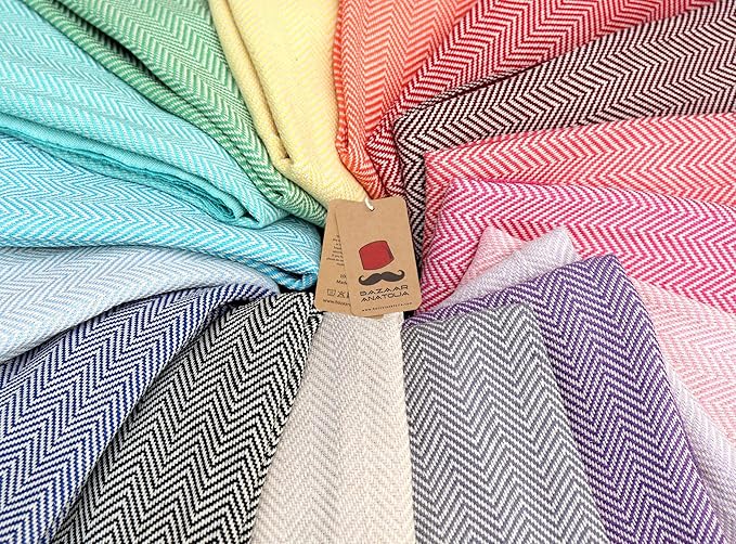 Bazaar Anatolia Turkish Beach Towel 100% Cotton Bath Towels 71x39 Quick Dry Sand Free Lightweight Large Oversized Herringbone Red