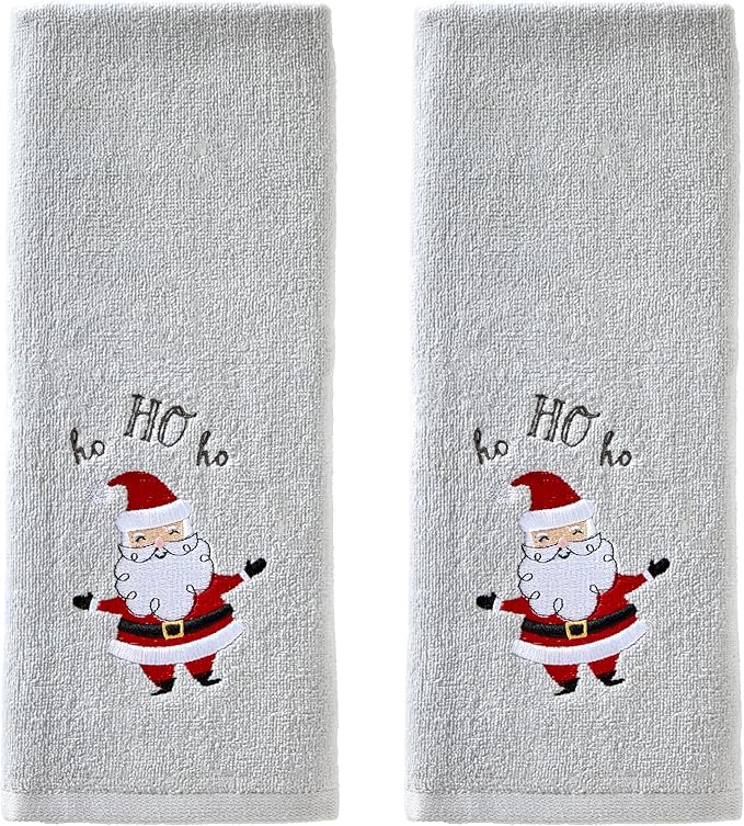 SKL Home Christmas/Winter Santa Hand Towel 2pc Set for Bath/Kitchen & Gift, Gray
