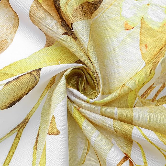 Gibelle Long Shower Curtain 72 x 78, Yellow Floral Shower Curtain for Bathroom, Watercolor Plant Eucalyptus Leaves Fabric Shower Curtain Set