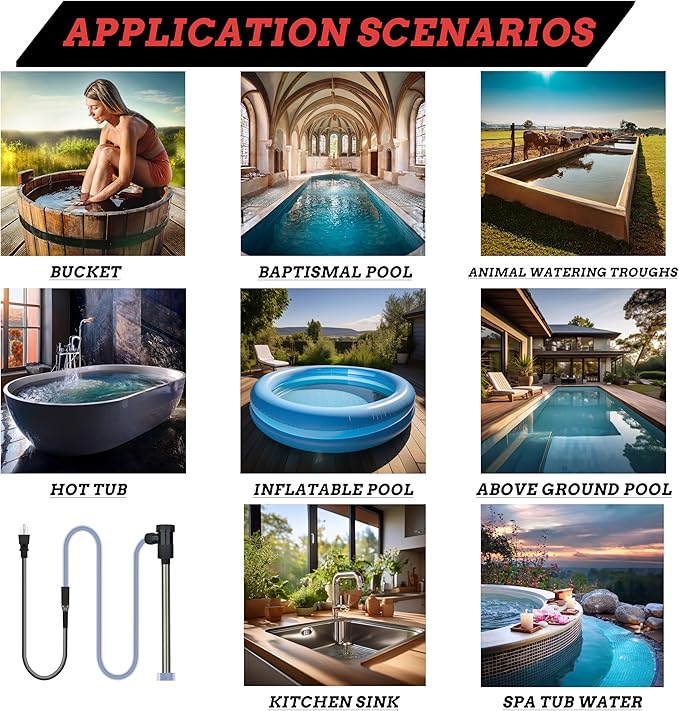 3000W 240V Above-Ground Pool Immersion Water Heater with Wifi Timer & Temp Control – Portable Submersible Heater for Bathtub, Baptismal Pool, Baptistry, Spa, Inflatable Pool & Hot Tub