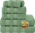 American Soft Linen Salem Turkish Bath Towel Set, 100% Cotton 600 GSM 6 Piece Towels for Bathroom, 2 Bath Towels 2 Hand Towels 2 Washcloths, Sage Green