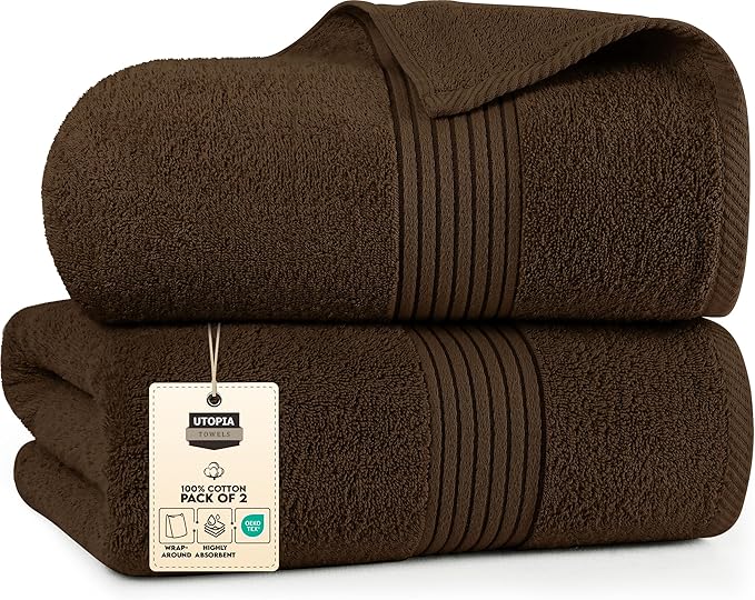Utopia Towels Extra Large Bath Sheets 2 Pack, 35 by 70 Inches,100% Cotton Highly Absorbent & Quick Dry Bath Towel for Adults, Super Soft Towel, Brown