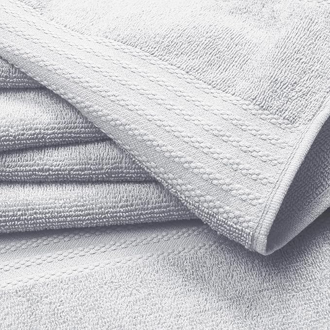 GLAMBURG Premium Cotton 4 Pack Bath Towel Set - 100% Pure Cotton - 4 Bath Towels 27x54 - Ideal for Everyday use - Ultra Soft & Highly Absorbent - Light Grey
