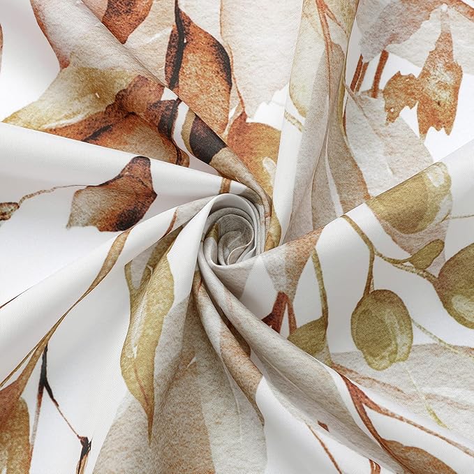Gibelle Extra Long Shower Curtain 72 x 84, Brown Floral Shower Curtain for Bathroom, Watercolor Plant Eucalyptus Leaves Fabric Shower Curtain Set
