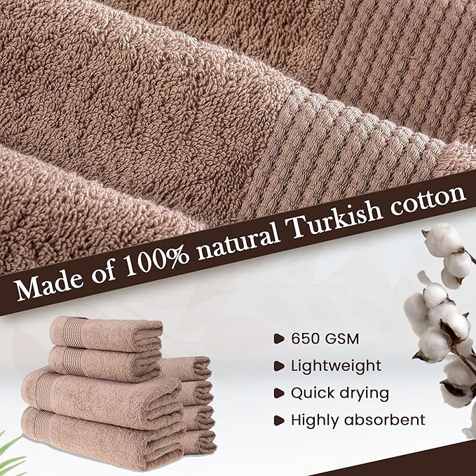 HALLEY Turkish Cotton Towels (Set of 8) 2 Bath Towels 2 Hand Towels 4 Washcloths, Super Soft Highly Absorbent 100% Cotton Towels for Bathroom and Kitchen for Mother’s Day (Taupe)
