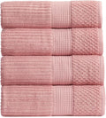 Springtree Home 100% Cotton Bath Towel Set of 4 | Super Soft & Absorbent with Quick-Dry Fibers | 4 Bath Towels | Textured and Durable Cotton | Krista Collection - Bridal Rose
