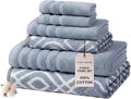 Modern Threads Oxford 6-Piece 100% Cotton Towel Set – Yarn Dyed Jacquard & Solid – Includes 2 Bath Towels, 2 Hand Towels, 2 Washcloths – Absorbent, Quick Dry, Soft & Durable – Blue