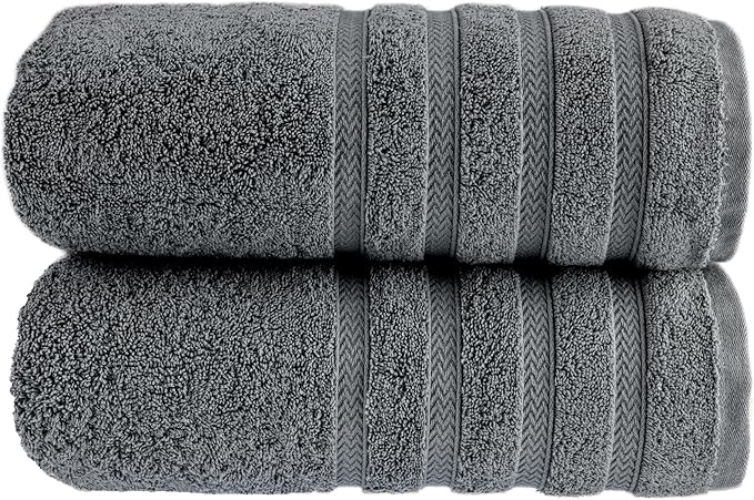 HALLEY Turkish 2 Pack Premium Bath Towels (2 Pieces) 650 GSM Highly Absorbent Super Soft 100% Cotton - 2 Bath Towels (Darkgray)