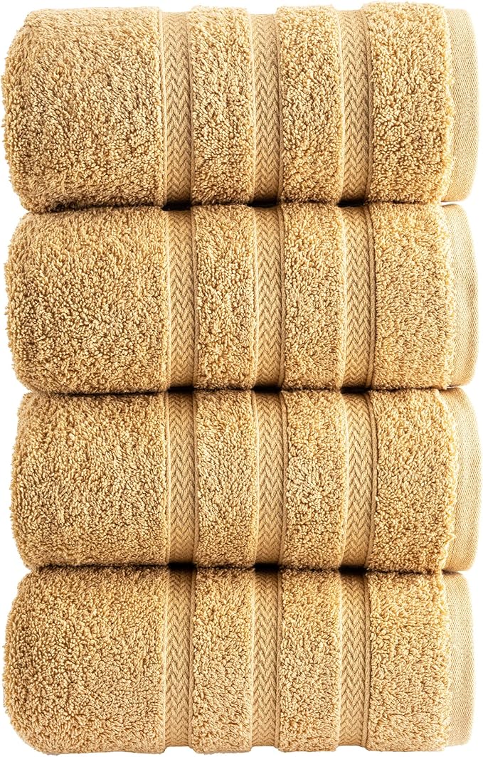HALLEY Turkish 4 Pack Premium Hand Towels (4 Pieces) 650 GSM Highly Absorbent Super Soft 100% Cotton - 4 Hand Towels (Yellow)