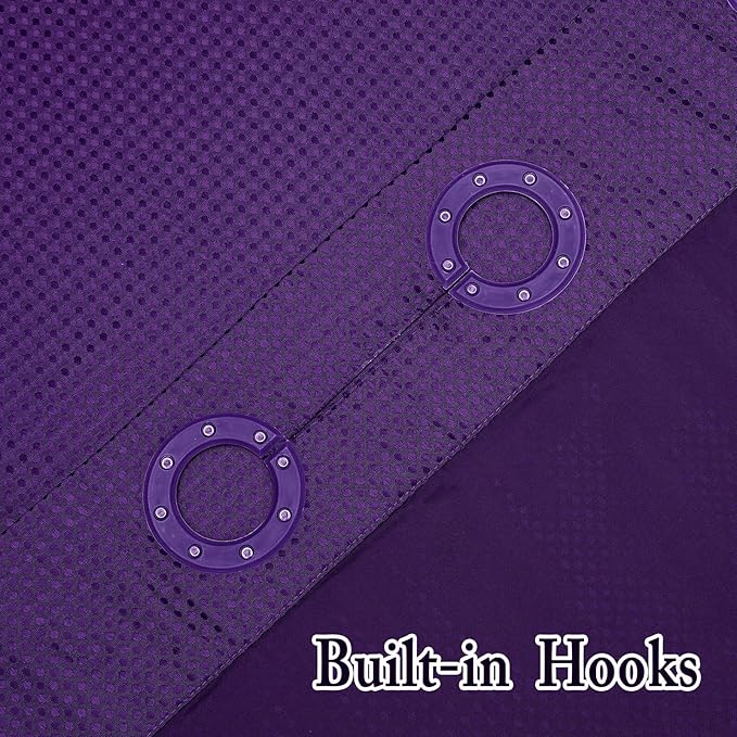 Gibelle No Hook Waffle Weave Shower Curtain with Snap-in Fabric Liner Set for Bathroom, Hotel Style with Mesh Top Window, Waterproof & Washable, Purple, 72x74