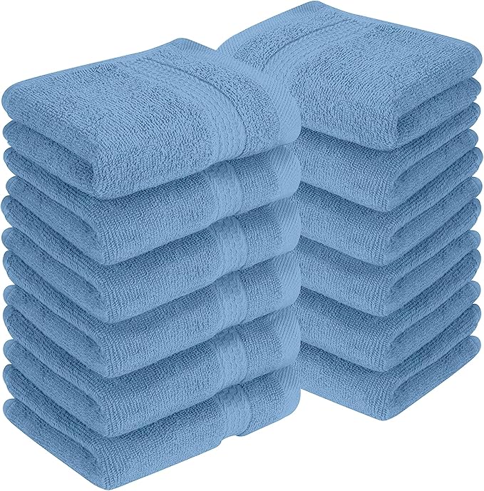 RIVERSIDE 12 Pack Premium 100% Cotton Face Washcloths, 550 GSM, 12 x 12 Inches, Soft, Absorbent Towels for Body & Shower, Bathroom Wash Clothes, Durable Face Towels Set for Spa, Gym, Medium Blue