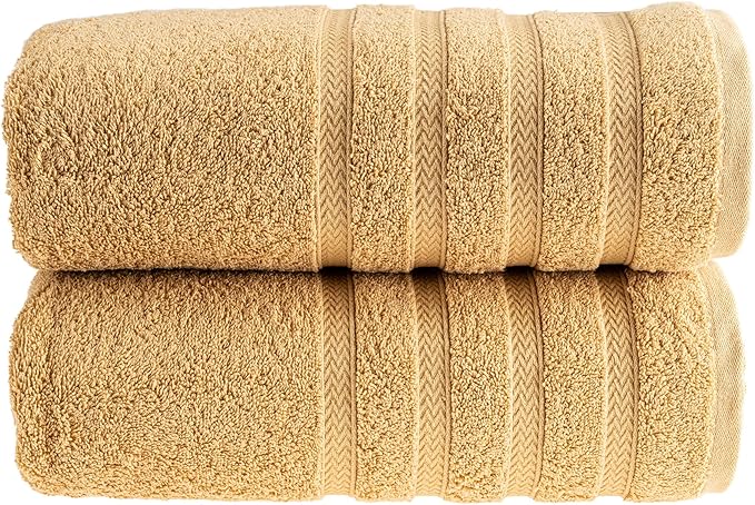 HALLEY Turkish 2 Pack Premium Bath Towels (2 Pieces) 650 GSM Highly Absorbent Super Soft 100% Cotton - 2 Bath Towels (Yellow)