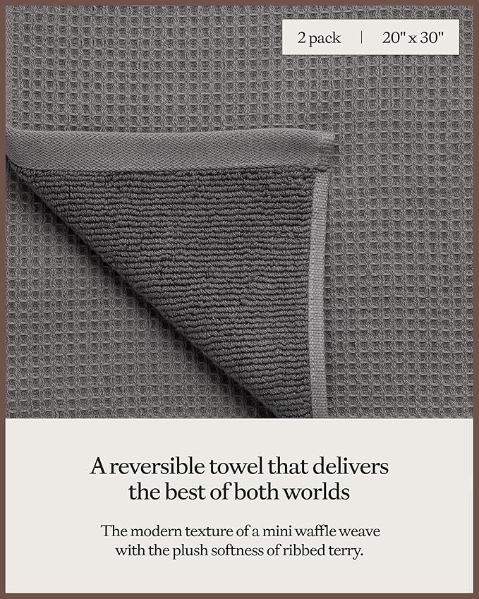 Cozy Earth Waffle Hand Towels - 60% Cotton 40% Viscose from Bamboo Hand Towels 20 x 30 Inches - Soft & Absorbent Terry, Reversible Mini Textured Waffle & Weave Pattern - 2 Pack