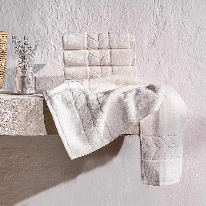 BAGNO MILANO Organic Turkish Cotton Bath Towels, Luxury Jacquard Collection, Certified Organic Highly Absorbent, Soft-Plush Towel Set (Cream, Bathsheet)