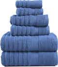 LANE LINEN Bath Towels Set - Luxury 100% Cotton Towels for Bathroom, Hotel & Spa - Zero Twist, Soft, Absorbent, Textured Bathroom Towel Set - Includes 2 Bath, 2 Hand & 2 Washcloths - Cerulean Blue