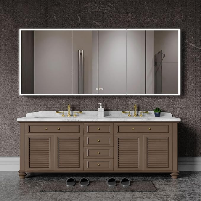 LED Medicine Cabinet Mirror, 60”W x 36”H Bathroom Medicine Cabinets with Defogger, Dimmer, Outlets & USB, Wall Mounted
