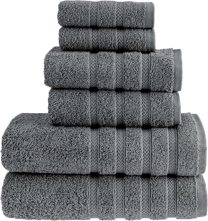 HALLEY Turkish Towels Set (6 Pieces) 650 GSM Highly Absorbent Super Soft 100% Cotton - 2 Bath Towels, 2 Hand Towels 2 Washcloths (Darkgray)