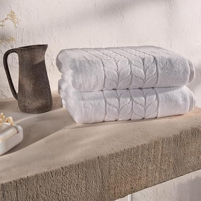 BAGNO MILANO Organic Turkish Cotton Bath Towels, Luxury Jacquard Collection, Certified Organic Highly Absorbent, Soft-Plush Towel Set (White, 4 Pcs Hand Towel Set)