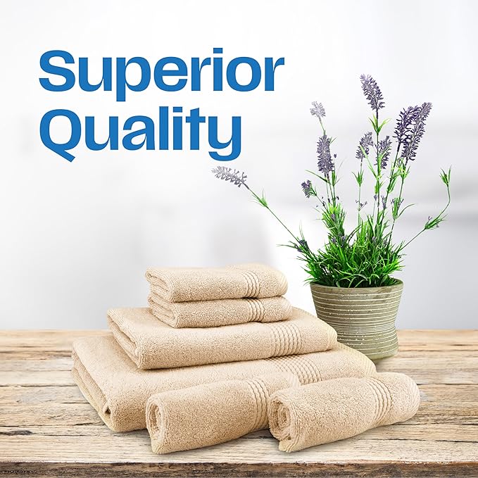 EastNBlue Lara Premium Bath Towel Set 6 Piece - Soft & Highly Absorbent Bathroom Towel Set, 100% Luxury Turkish Cotton, Flannel Bath Towels, 1 Bath Towel, 1 Hand Towel, 4 Washcloths - Beige