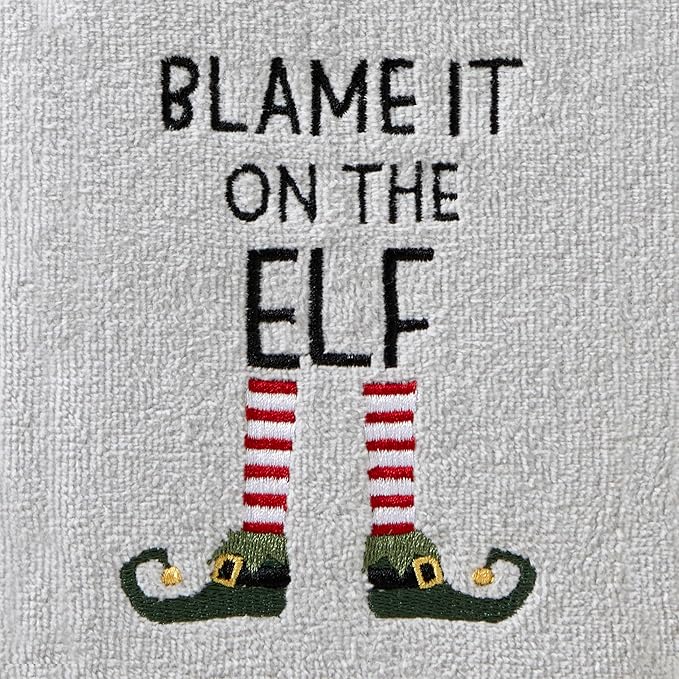 SKL Home Christmas/Winter Blame It On The Elf Hand Towel 2pc Set for Bath/Kitchen & Gift, Gray