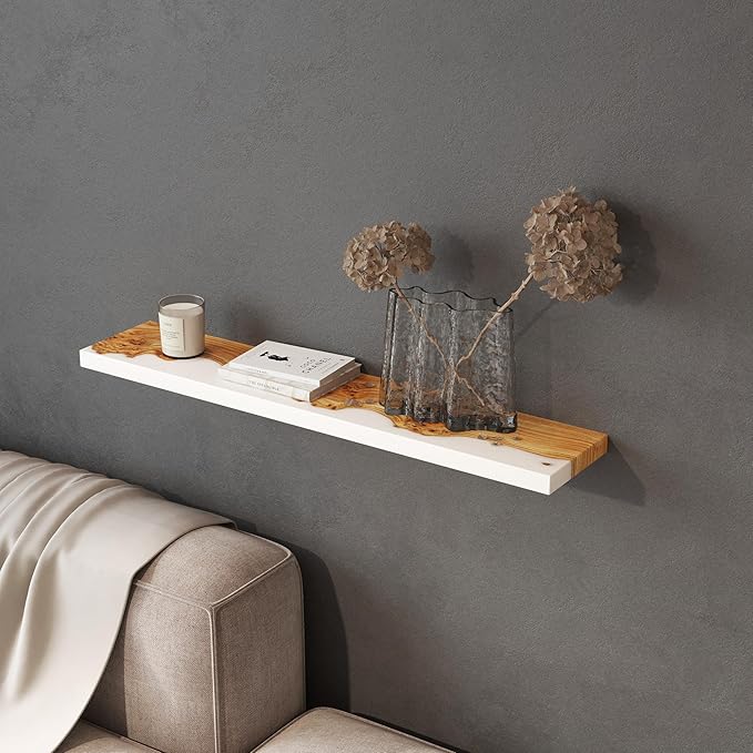 RWA Straight Edge Floating Shelf – Unique Wood Floating Shelf for Wall Decor, Living Room, Bedroom, or Bathroom – Sleek Decorative Wall Shelves for Home & Office (Straight/White, Medium - 16x6)