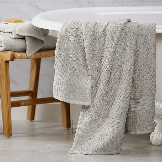 NY Loft 100% Cotton Bath Towel Set of 4 | Grey Towels | Oeko-TEX® Standard 100 | Soft & Absorbent, Quick-Dry Bath Towels | 30" x 52" | | Trinity Collection - Quiet Grey