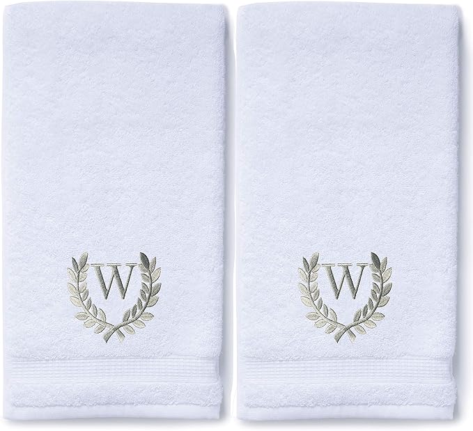 Decorative and Monogrammed Hand Towels for Bathroom Kitchen Makeup | Personalized Gift for Wedding-Bridal | Roman Font Custom Luxury Turkish Towel | Spa Collection, Oversized, 16 X 30 Inch, Set of 2