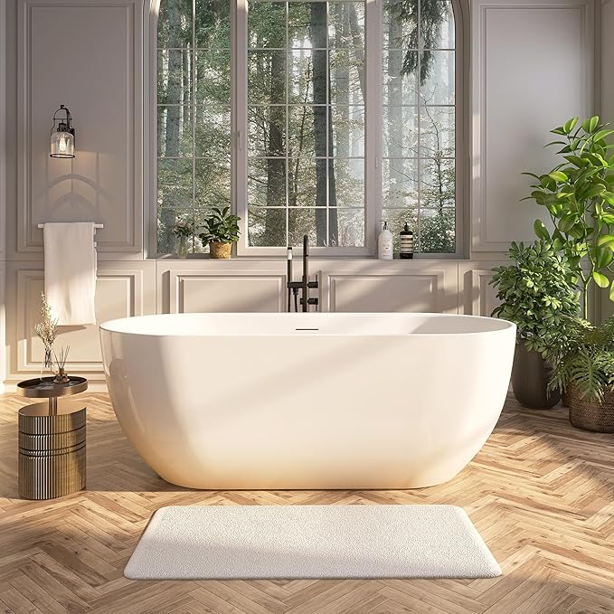 67" Acrylic Freestanding Bathtub, Contemporary Freestanding Tub with Overflow and Drain, cUPC Certified, Gloss White