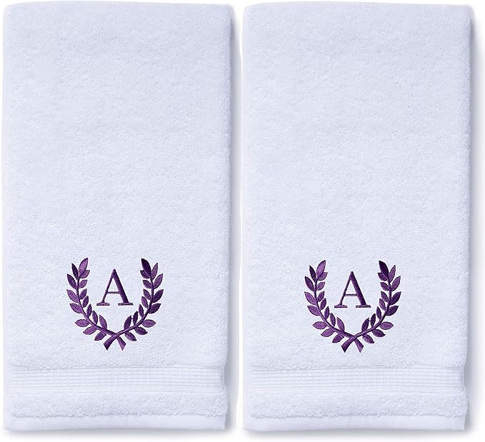 Decorative and Monogrammed Hand Towels for Bathroom Kitchen Makeup | Personalized Gift for Wedding-Bridal | Roman Font Custom Luxury Turkish Towel | Spa Collection, Oversized, 16 X 30 Inch, Set of 2