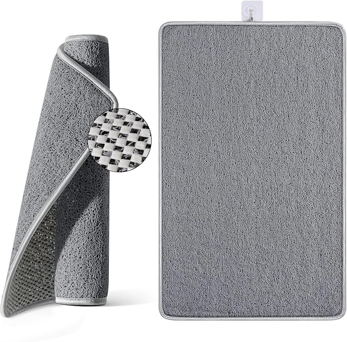 Non Slip Shower Mat Bathtub Mat 16x24 Inch, Quick Dry Bath Mat with Drain, Soft PVC Imitation Loofah Foot Scrubber Bath Mats for Bathroom Tub Shower Floor, Hangable & Hook Included, Gray