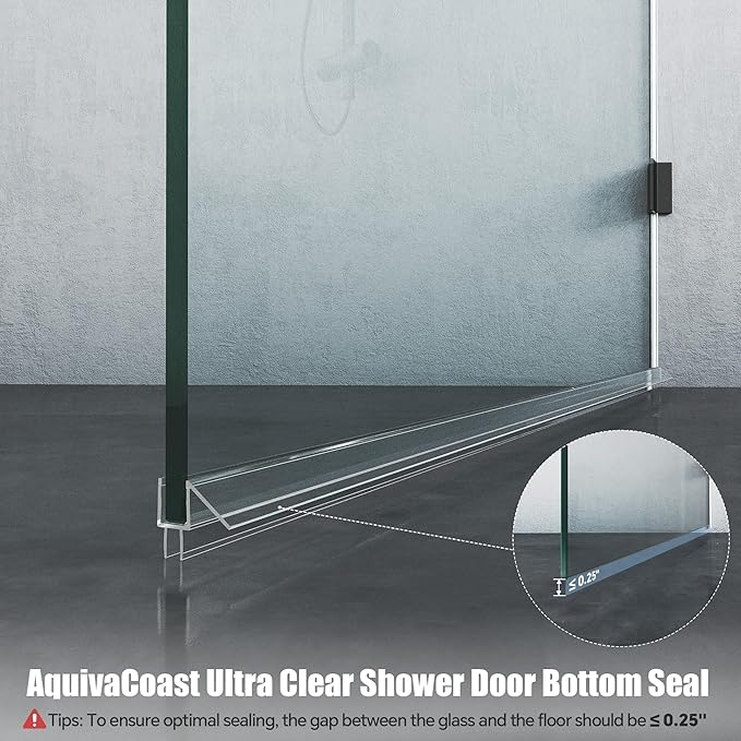 2-Pack Shower Door Bottom Seal, (3/8" x 39") Ultra Clear Glass Shower Door Seal Strip, Stop Leaks and Create a Water Barrier