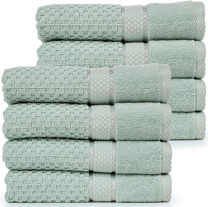 Ample Decor 100% Cotton Hand Towel for Kitchen Set of 8 Mint Green, Absorbent Premium Quality for Bathroom, Hotel, Spa, Gym, Kitchen - 18 X 28 Inch - Mulaayam Collection
