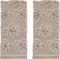 SKL Home Turtle Sculpted 100% Cotton Jacquard 2pc Hand Towel Set, Coastal, Reversible & Decorative for Bath/Kitchen/Bar/Beach House & Gift, Taupe