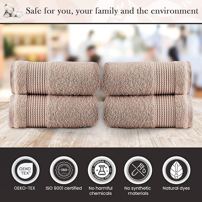 Halley Turkish Cotton Towels (4-Pack) Super Soft Quick Absorbent 100% Cotton Towels for Bathroom Kitchen 4 Pieces of Hand Towels (Taupe)