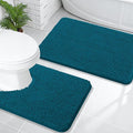 OLANLY Bathroom Rugs Sets 2 Piece, Soft Absorbent Chenille Bath Mats and U-Shaped Contour Toilet Mat Area Rug Set, Machine Washable Bath Carpet, Home Decor Accessories(30"x20"+24"x20", Peacock Blue)