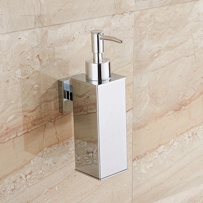 BGL Hand Soap Dispenser Stainless Steel 304 Wall Mount Chrome Soap Dispenser Holder for Bathroom (Chrome, Square)