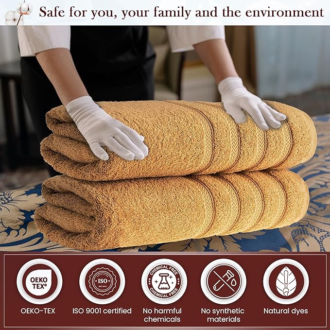 HALLEY Turkish 2 Pack Premium Bath Towels (2 Pieces) 650 GSM Highly Absorbent Super Soft 100% Cotton - 2 Bath Towels (Yellow)