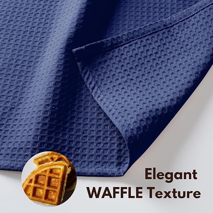 Native Fab Waffle Kitchen Towels - 12 Pack, 100% Cotton Soft, Absorbent, Durable, Washable Dish Towels, Quick Drying, Dishcloths for Cleaning, Cooking, Everyday Kitchen Tasks, 16x26 inches - Ink Blue
