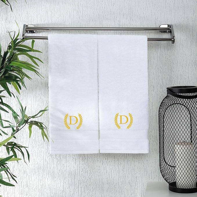 Monogrammed Hand Towels for Bathroom Makeup, Personalized Turkish Cotton Towel with Embroidery, Gift for Weddings, Housewarming, Anniversaries, and Bridal Showers, Set of 2 (Gold, Initial D)