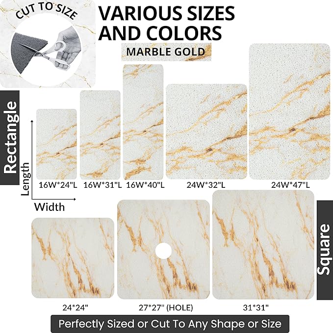ENKOSI Loofah Non-Slip Shower and Bath Mat - Soft Cushioned Comfort - No Suction Cups for Smooth or Textured Tubs - Fast Draining - Safety for Bathroom, Family and Elderly (24x16 Marble Gold)