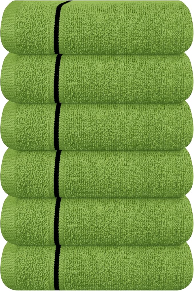 MyOwn Ultra Soft Cotton 6 -Piece Hand Towel Set 16x24 Inch, Ideal for use in Bathroom, Kitchen, Gym, Spa & General Cleaning, Compact & Lightweight Multi Purpose Hand Towels - Kiwi Green
