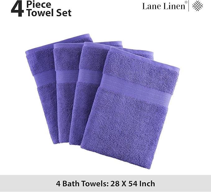 LANE LINEN Bath Towels Set of 4 (28"x54") - 100% Ring Spun Cotton Bathroom Towel Set - Durable, Quick Dry, Soft & Highly Absorbent Large Bath Towels - Holds Well After Multiple Washes - Blue Irish