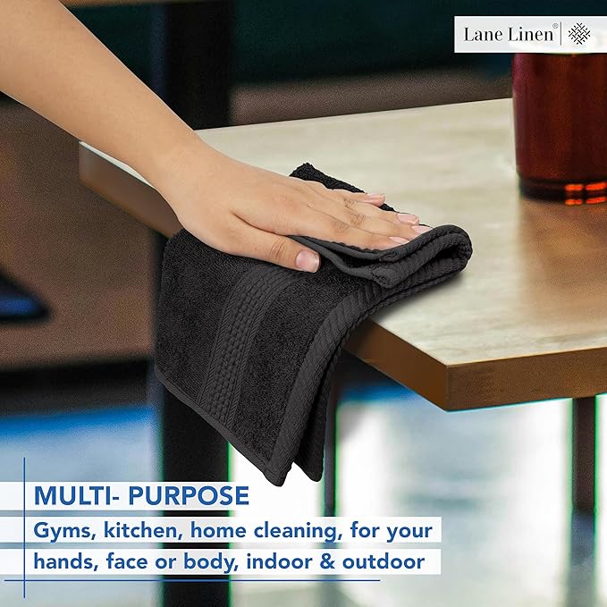 LANE LINEN Hand Towels 6 Pack (16"x28") - 100% Ringspun Cotton Bathroom Hand Towels - Durable, Quick Drying, Super Soft & Absorbent Large Hand Towel Set - Perfect for Regular use - Black Hand Towel