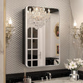 Keonjinn 20 x 32 Inch Chrome Medicine Cabinets for Bathroom with Mirror Adjustable Shelves Stainless Steel Framed Rounded Rectangle Single Door Surface Wall Mounted Silver Bathroom Storage Cabinet