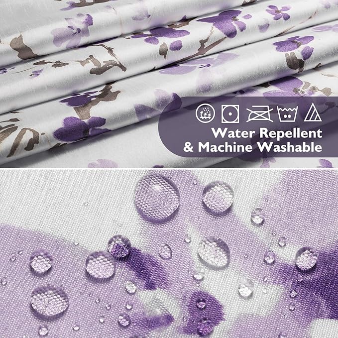 Lagute SnapHook Hook Free Shower Curtain with Snap-in Liner & See Through Top Window | Hotel Grade, Machine Washable | 71Wx74L, Purple Blossom