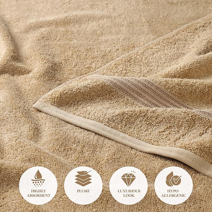Superior Egyptian Cotton 8-Piece Towel Set, Assorted Towels for Home Bathroom, Guest Bath Decor Essentials, Includes 2 Bath, 4 Hand, 2 Face Towels/Washcloths, Quick Dry, Absorbent, Toast