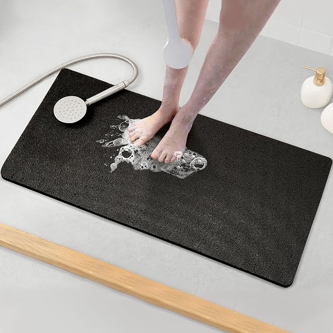 Asvin Soft Textured Bath, Shower, Tub Mat, 35x16 Inch, Phthalate Free, Non Slip Comfort Bathtub Mats with Drain, PVC Loofah Bathroom Mats for Wet Areas, Quick Drying